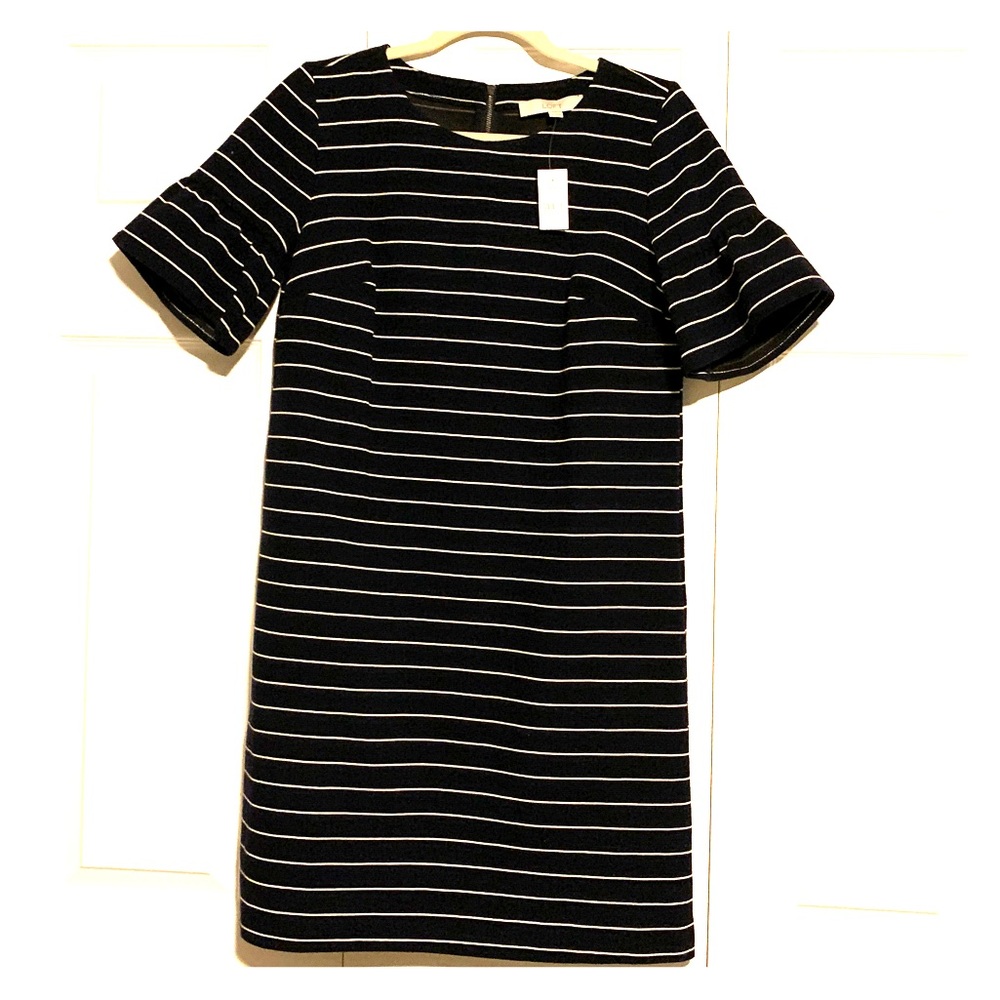 Loft Brand New Navy Blue & White Stripe Dress